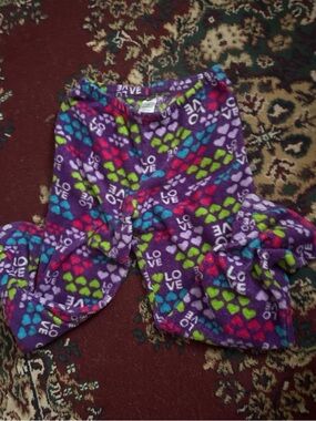 Kids Purple 'Love' Heart Fleece Pajama Pants